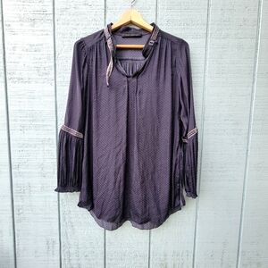 Beate Heymann Peasant Polka Dot Navy Blouse Tunic Choker Neck size 8